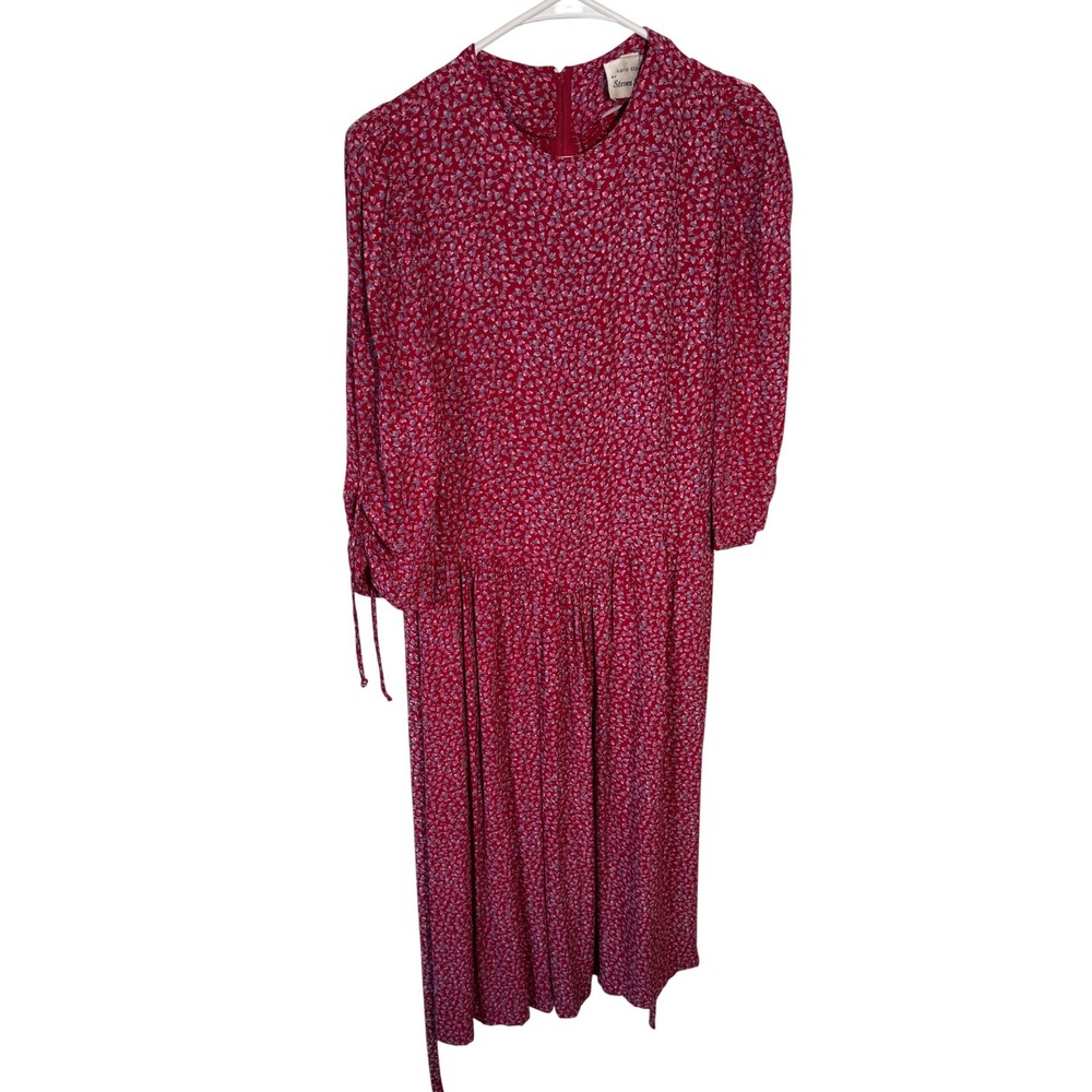 Vintage Karin Stevens Floral Midi Dress Womens Red Ditsy Print Cottagecore Indie